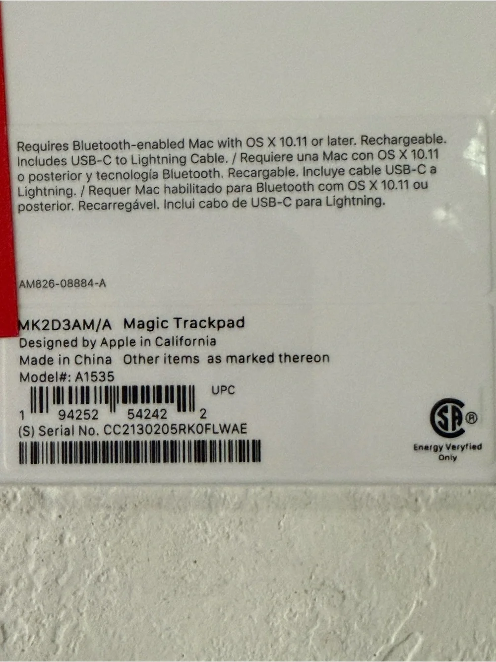 Apple Magic Trackpad (MK2D3AM/A), Lightning version BNWT